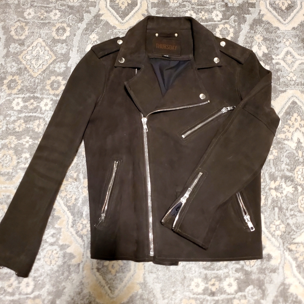 Thursday Boots Dark Olive Suede Moto Jacket